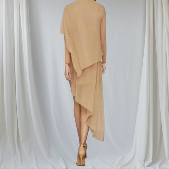 🆕 BCBGMAXAZRIA Tan  Nude Asymmetric layered dress - Picture 3 of 14